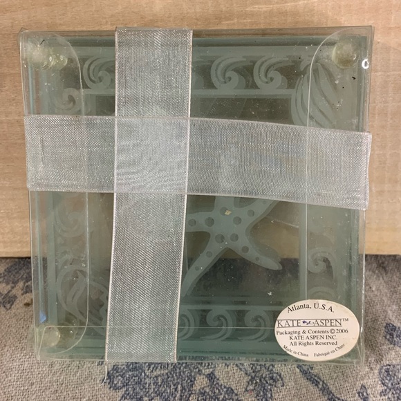 NIP Set of 4 Kate Aspen Etched Glass Nautical Coasters 3.5" Squares - Picture 5 of 9